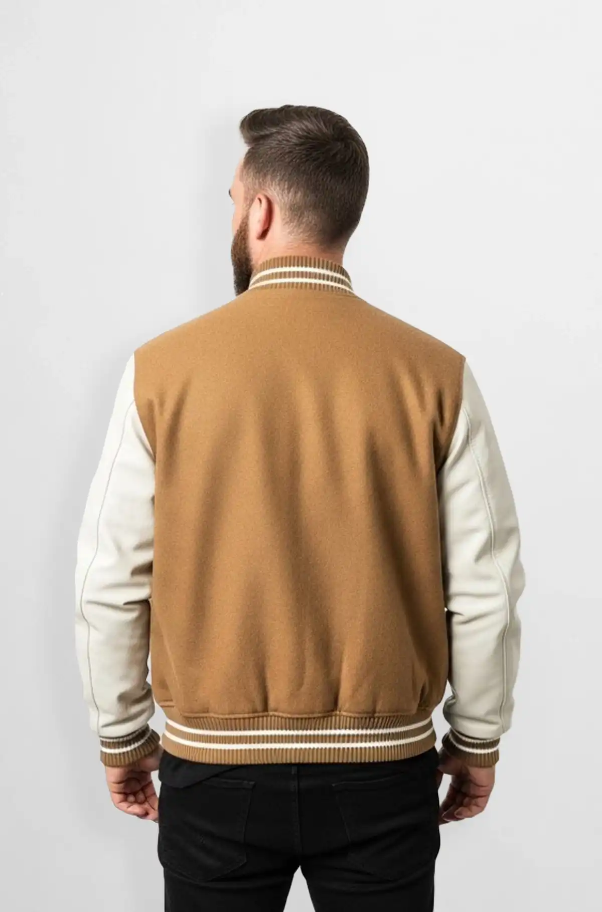 Brown and White with Tan base Varsity Bomber Jacket