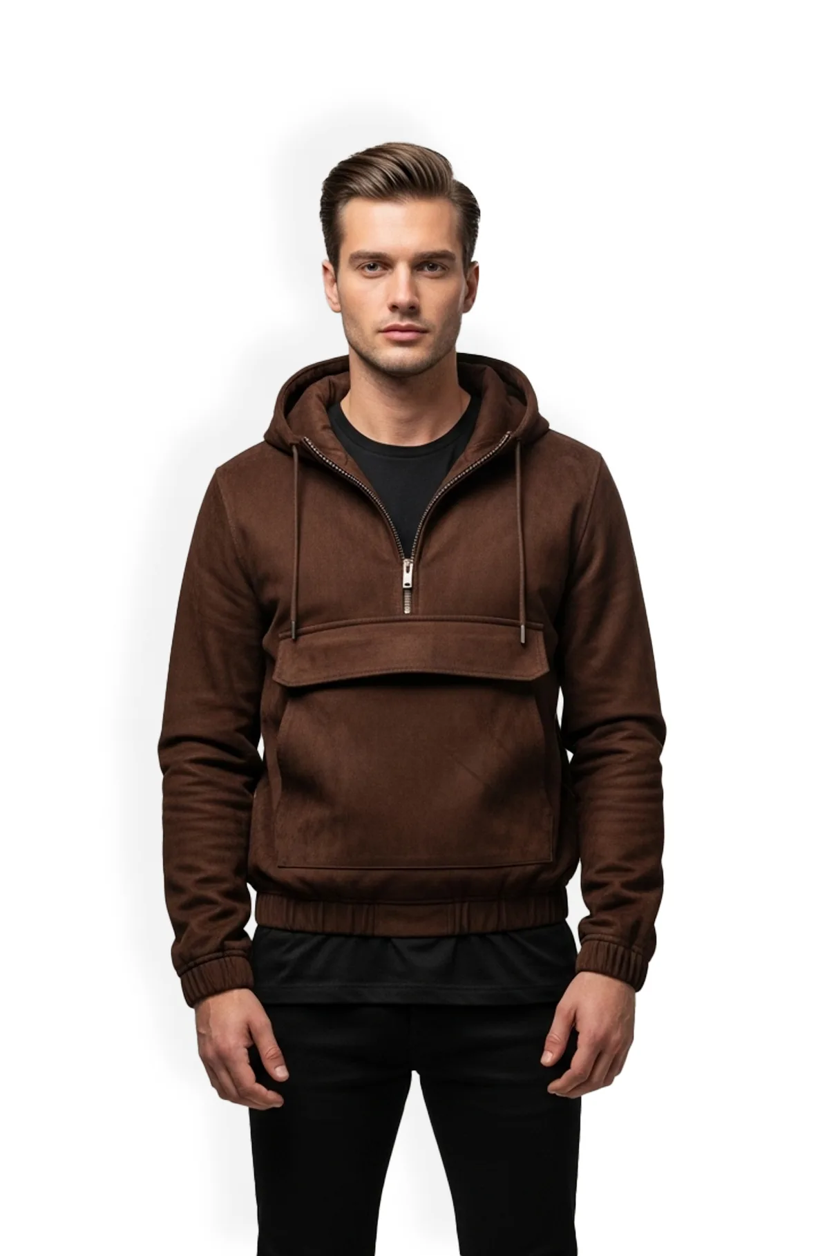 Brown Leather Bomber Jacket with Hood