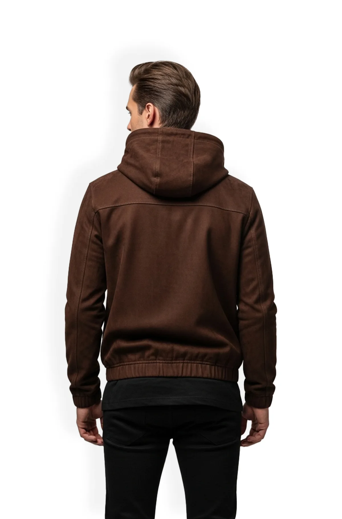 Brown Leather Bomber Jacket with Hood