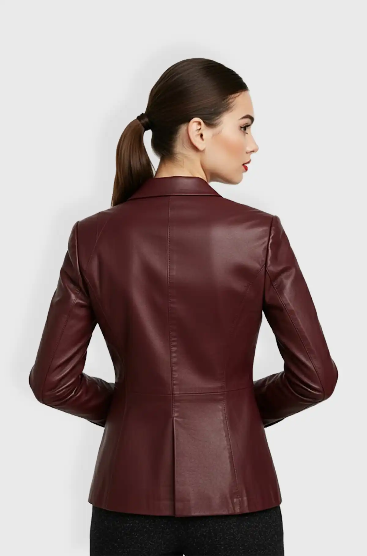 Burgundy Leather Blazer for Women