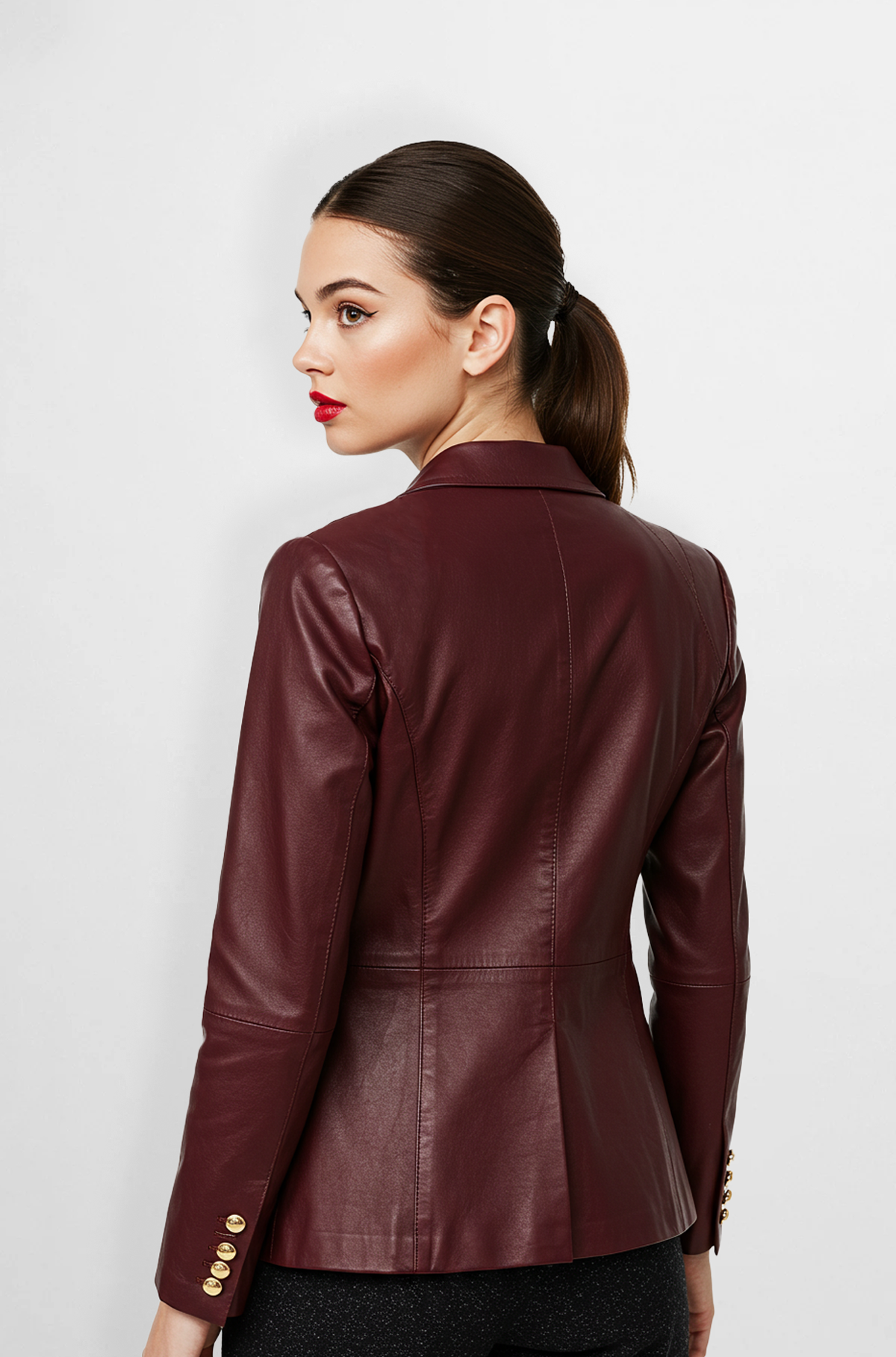 Burgundy Leather Blazer for Women