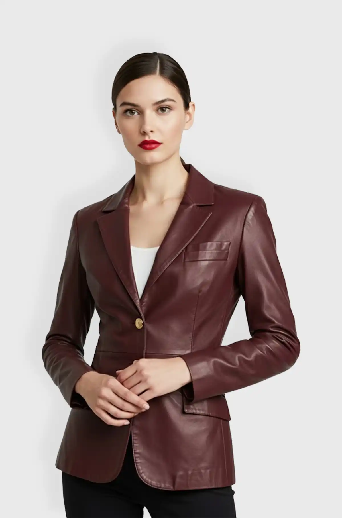 Burgundy Leather Blazer for Women