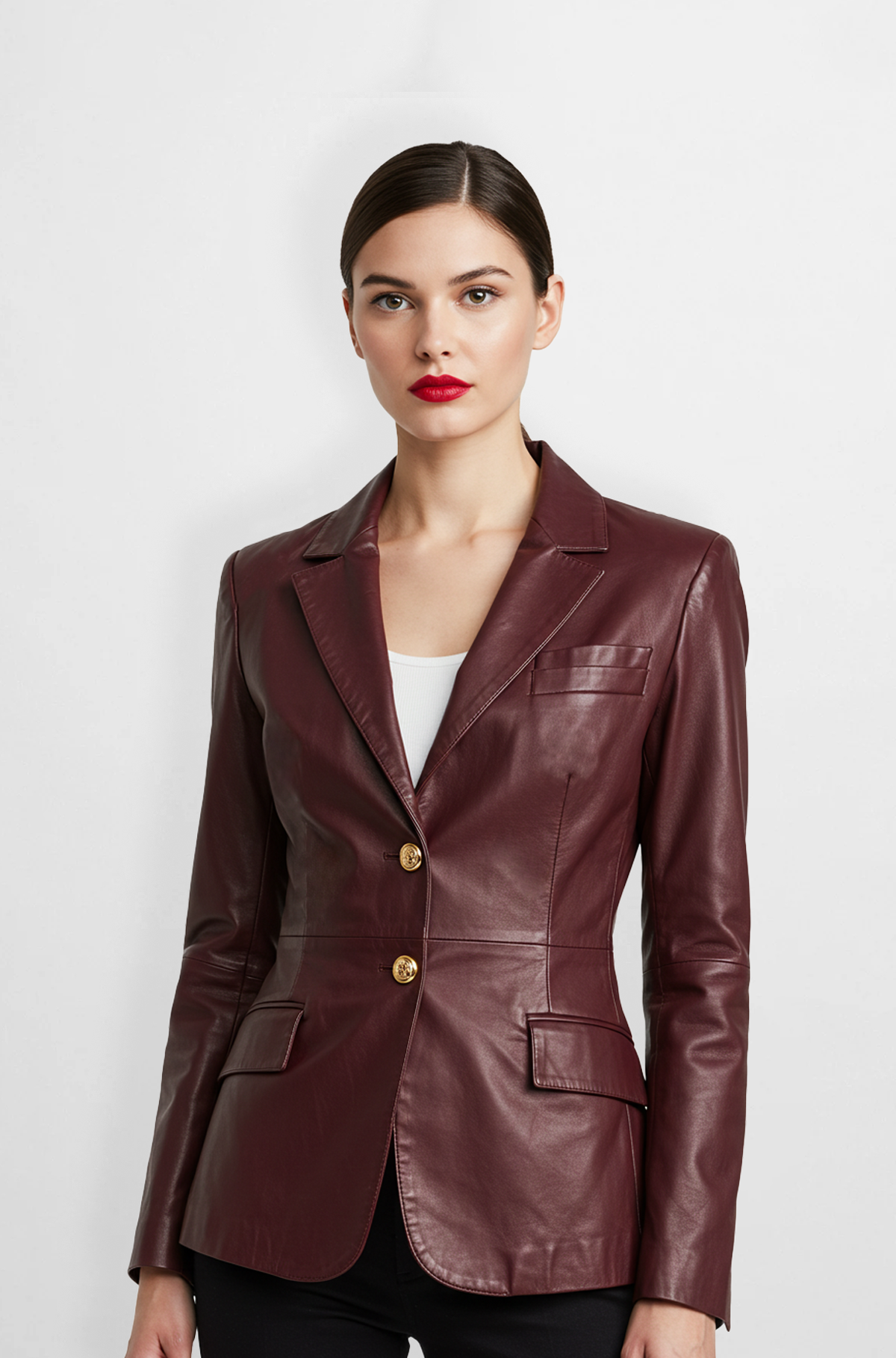 Burgundy Leather Blazer for Women