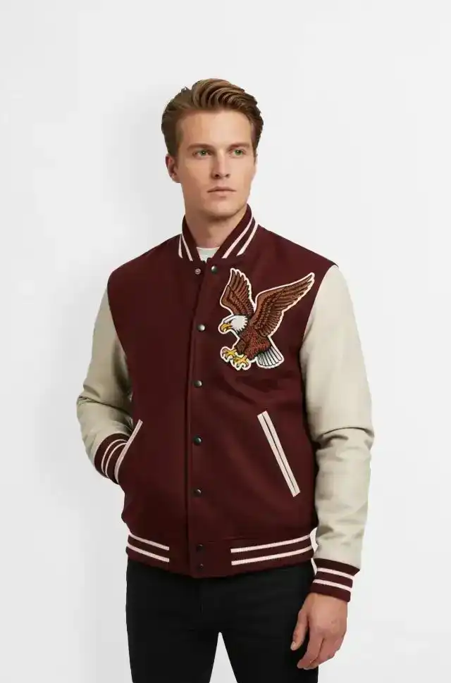 Burgundy Wool Body with Leather Sleeves Varsity Jacket