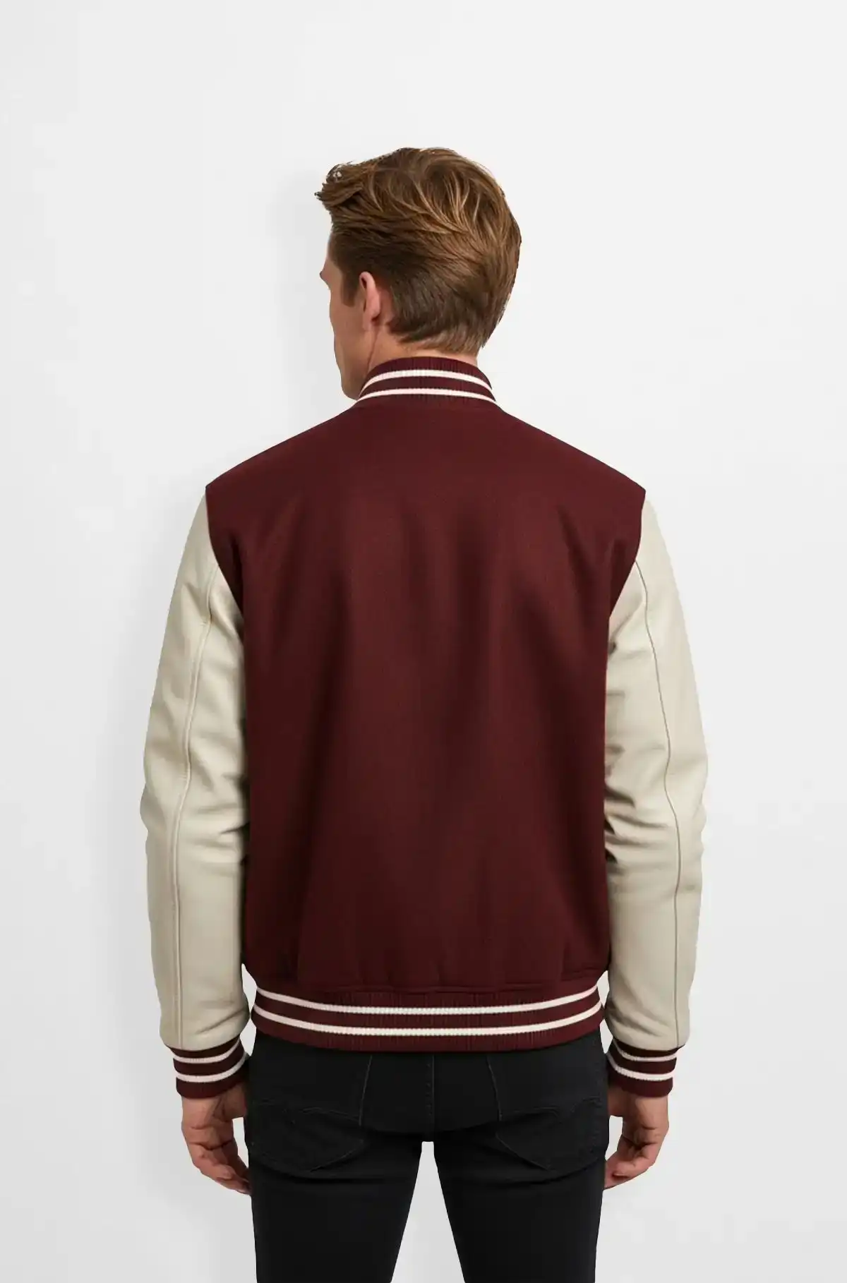 Burgundy Wool Body with Leather Sleeves Varsity Jacket