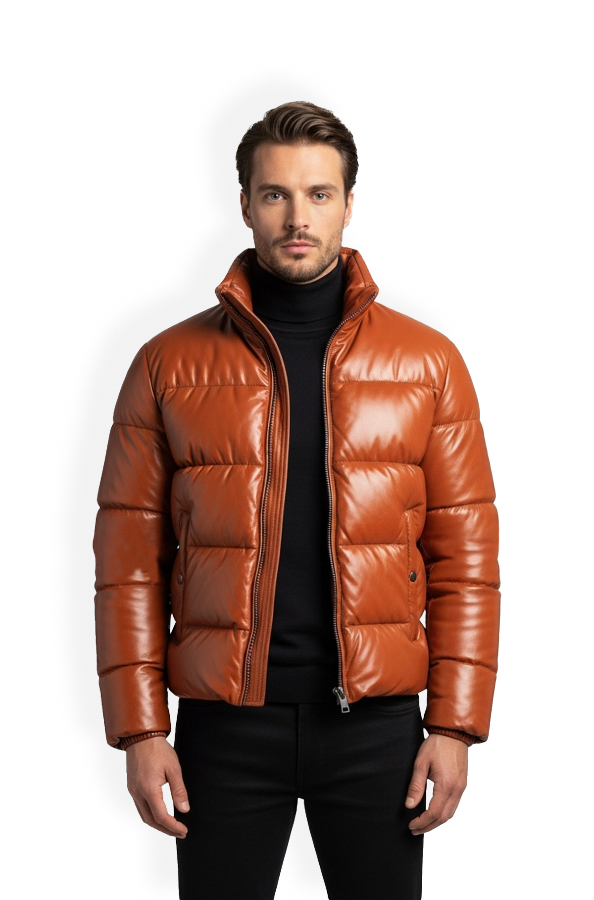 Burnt Orange Leather Puffer Jacket