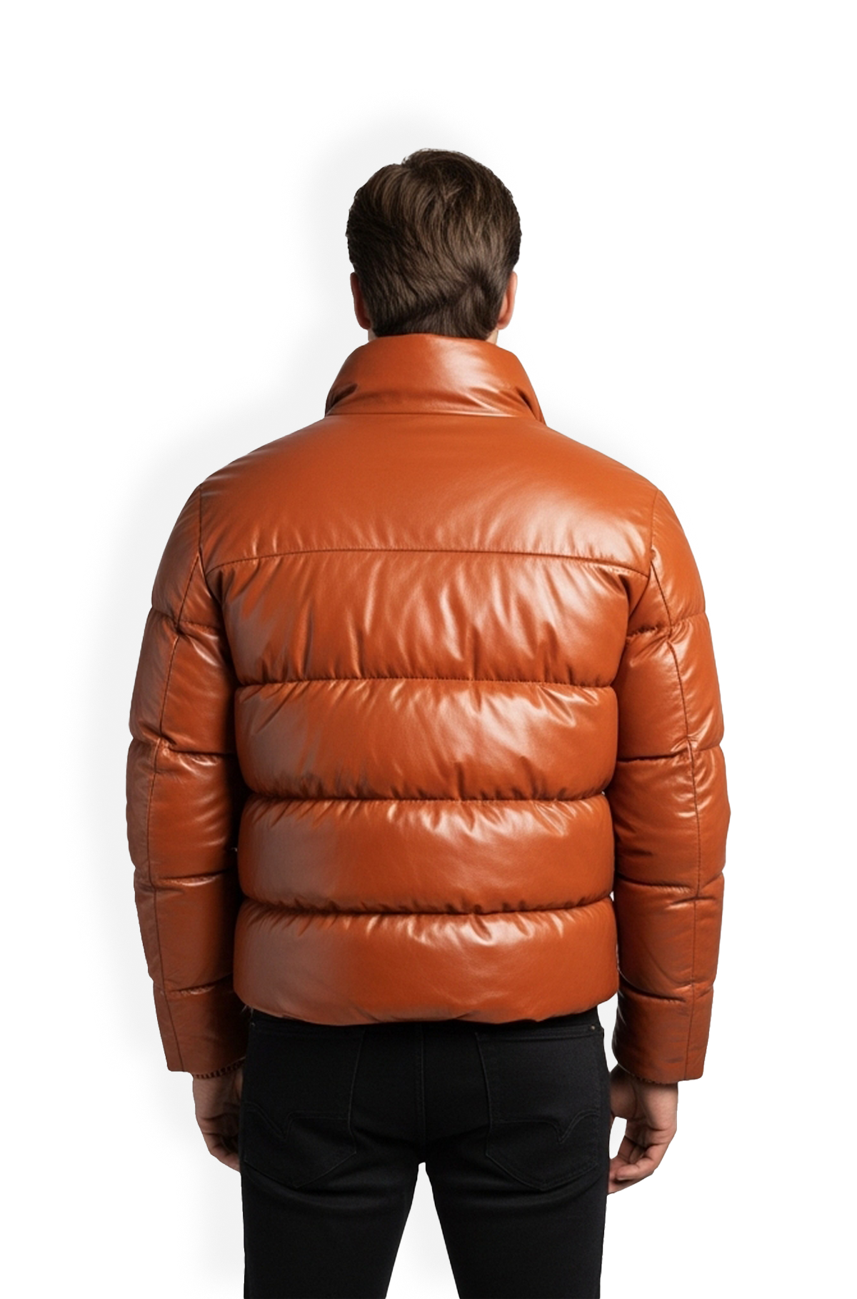 Burnt Orange Leather Puffer Jacket