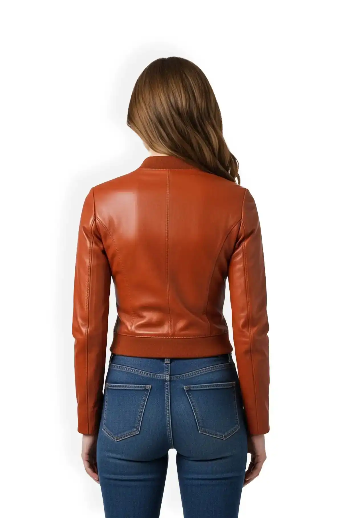 Burnt Sienna Womens Leather Bomber Jacket