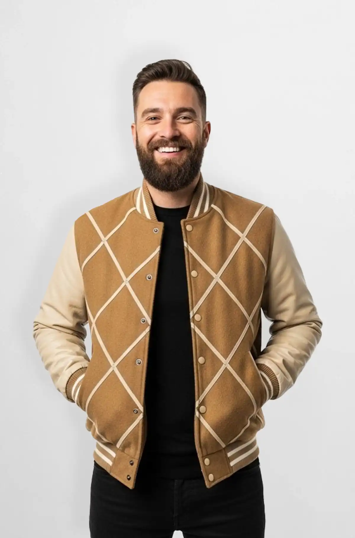 Cambridge Cream Check Leather Varsity Jacket