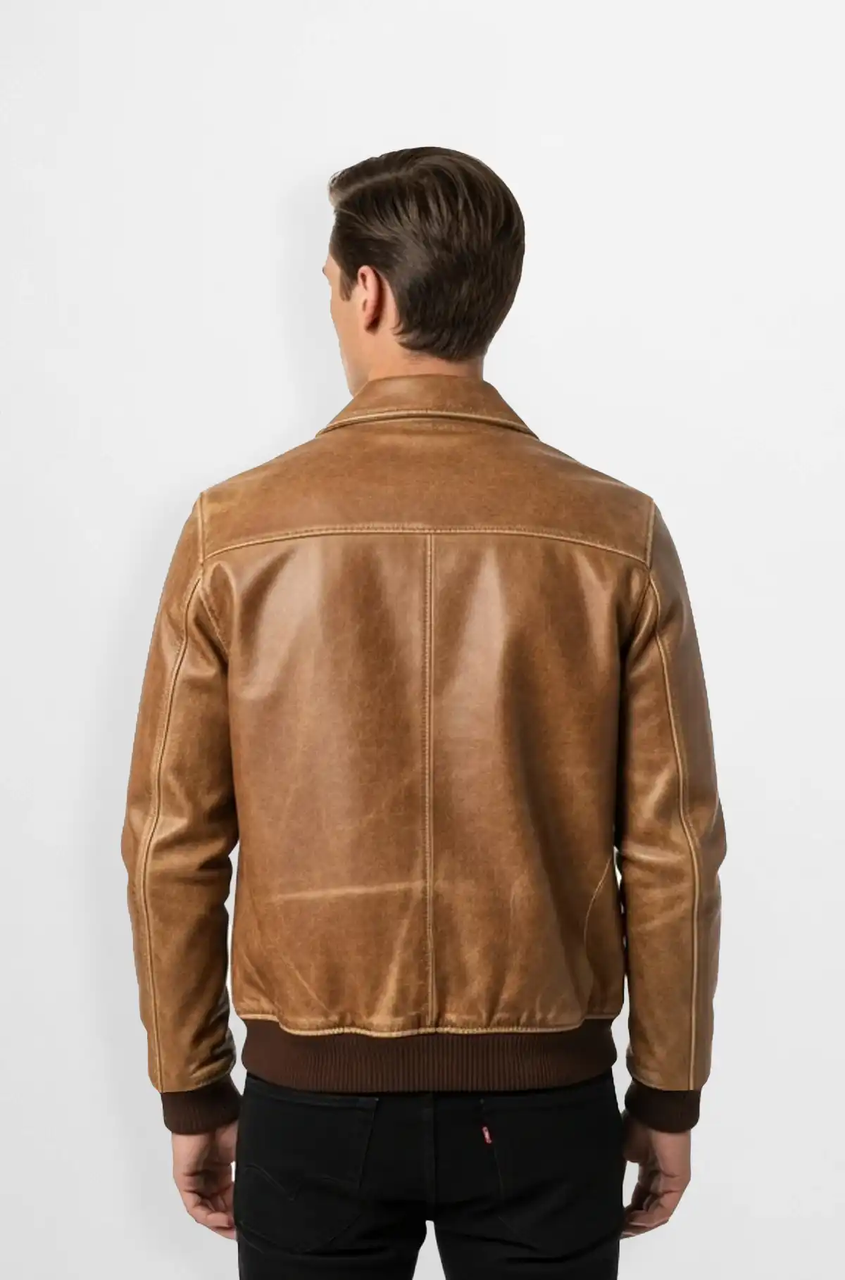 Caramel Tan Premium Leather Bomber Jacket