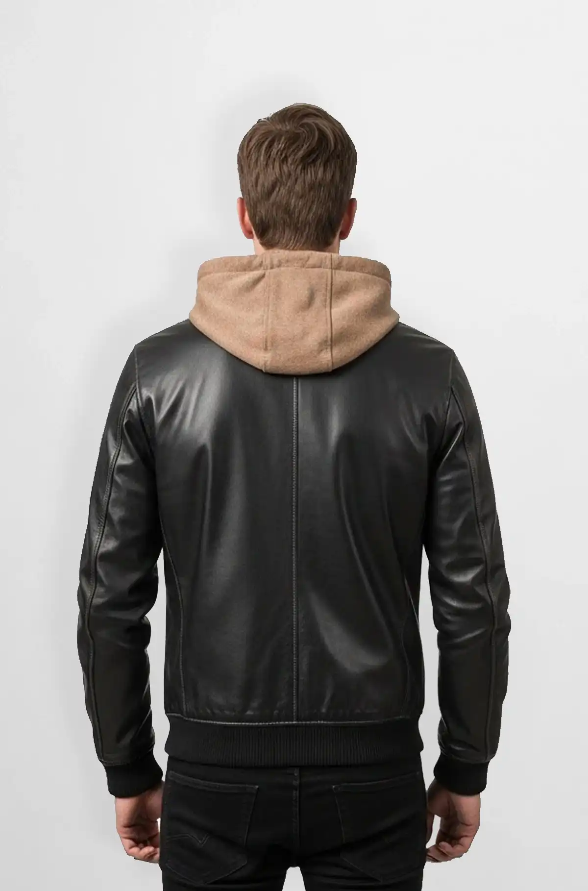 Charcoal Black  Bomber Leather Jacket with Hoodie