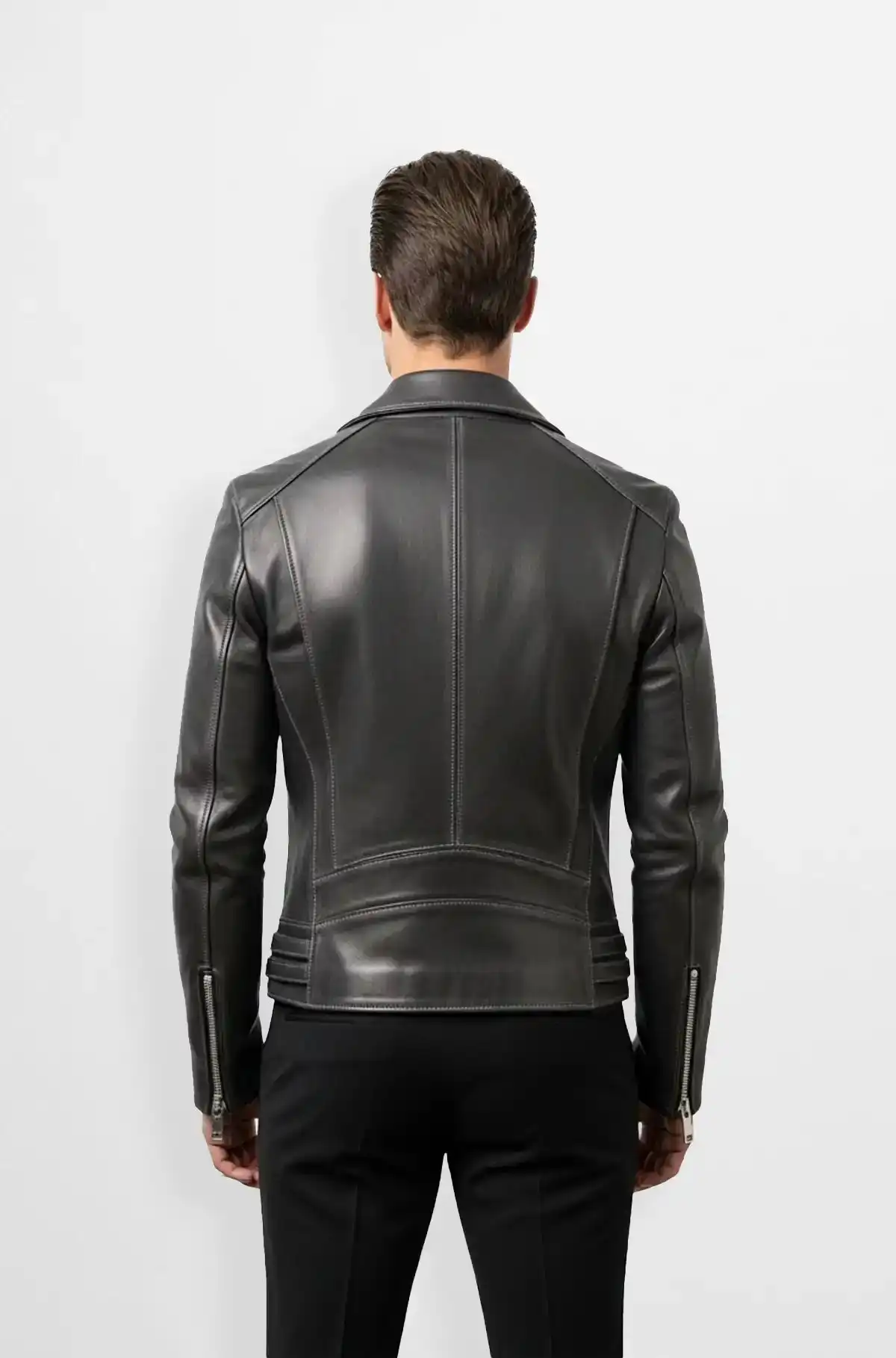 Charcoal Grey Biker Leather Jacket
