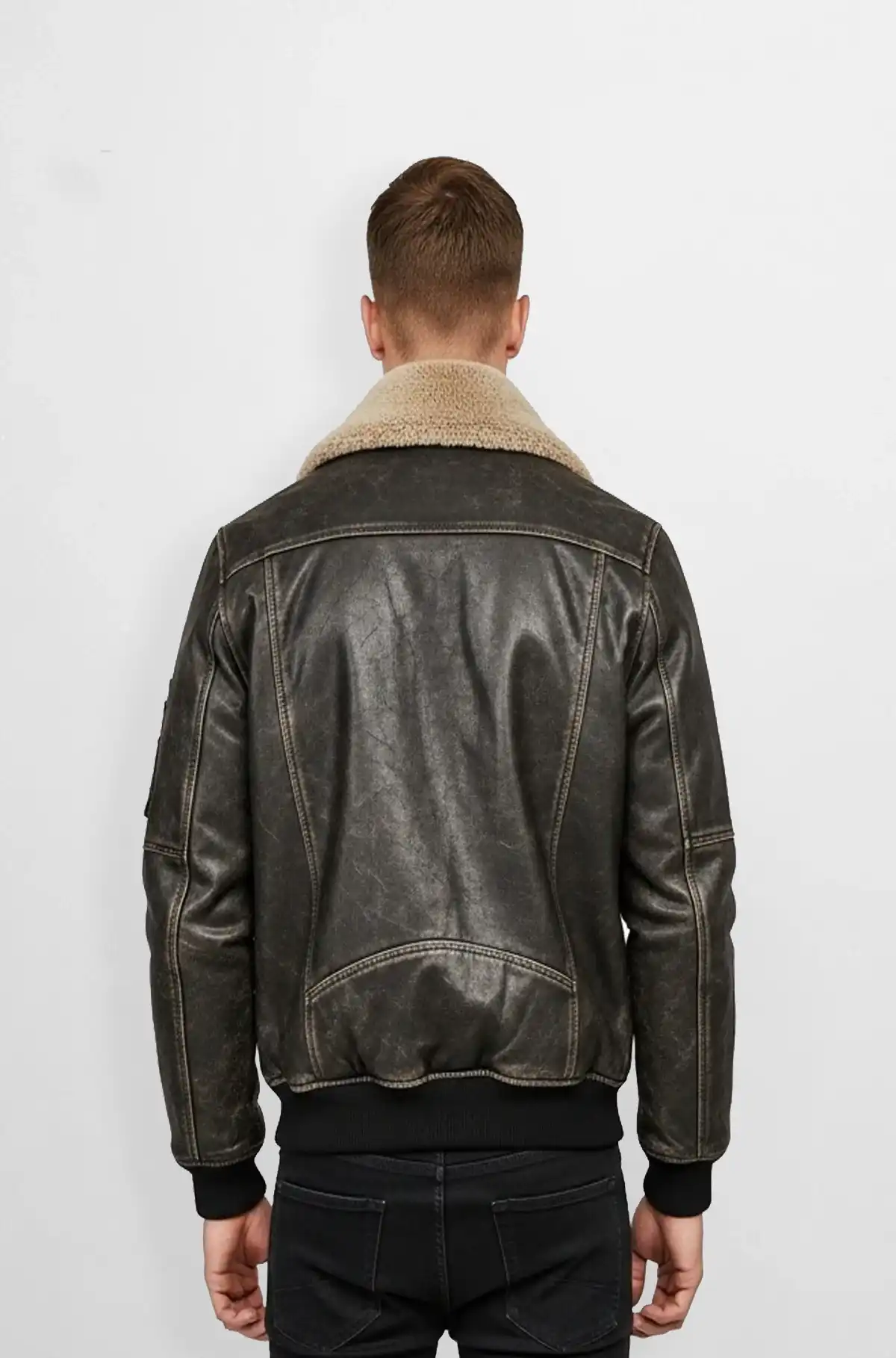 Charcoal Grey Leather Bomber Jacket