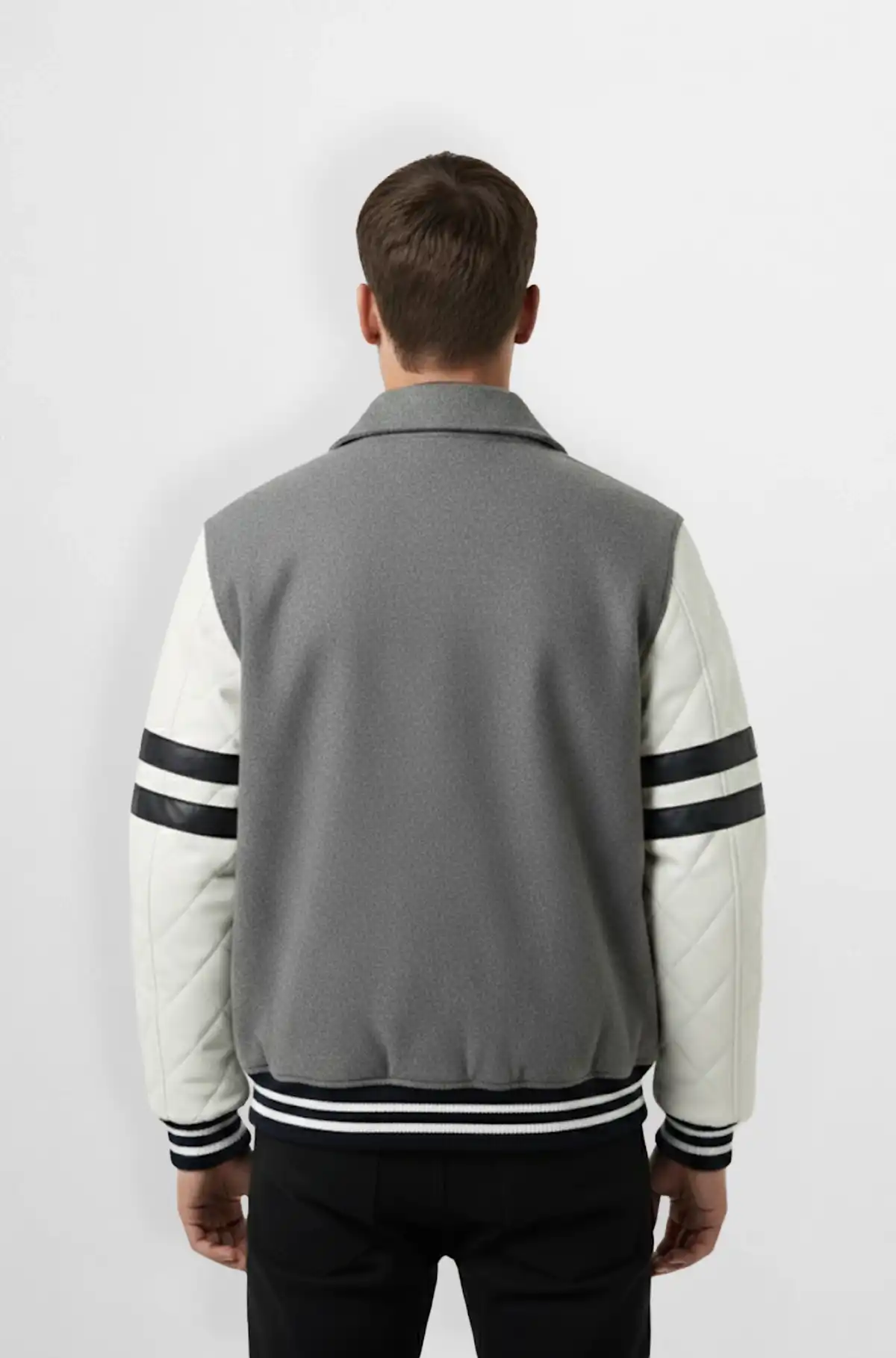 Charcoal Grey Wool Leather Varsity Jacket