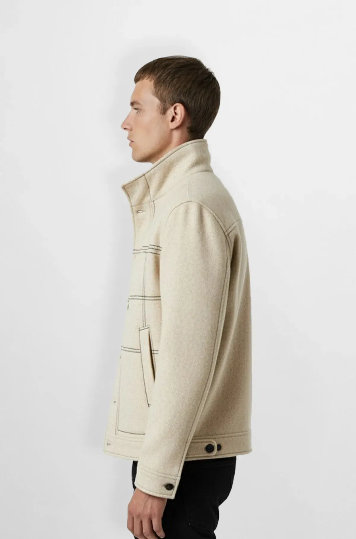 Checkered Light Beige Wool Bomber Jacket