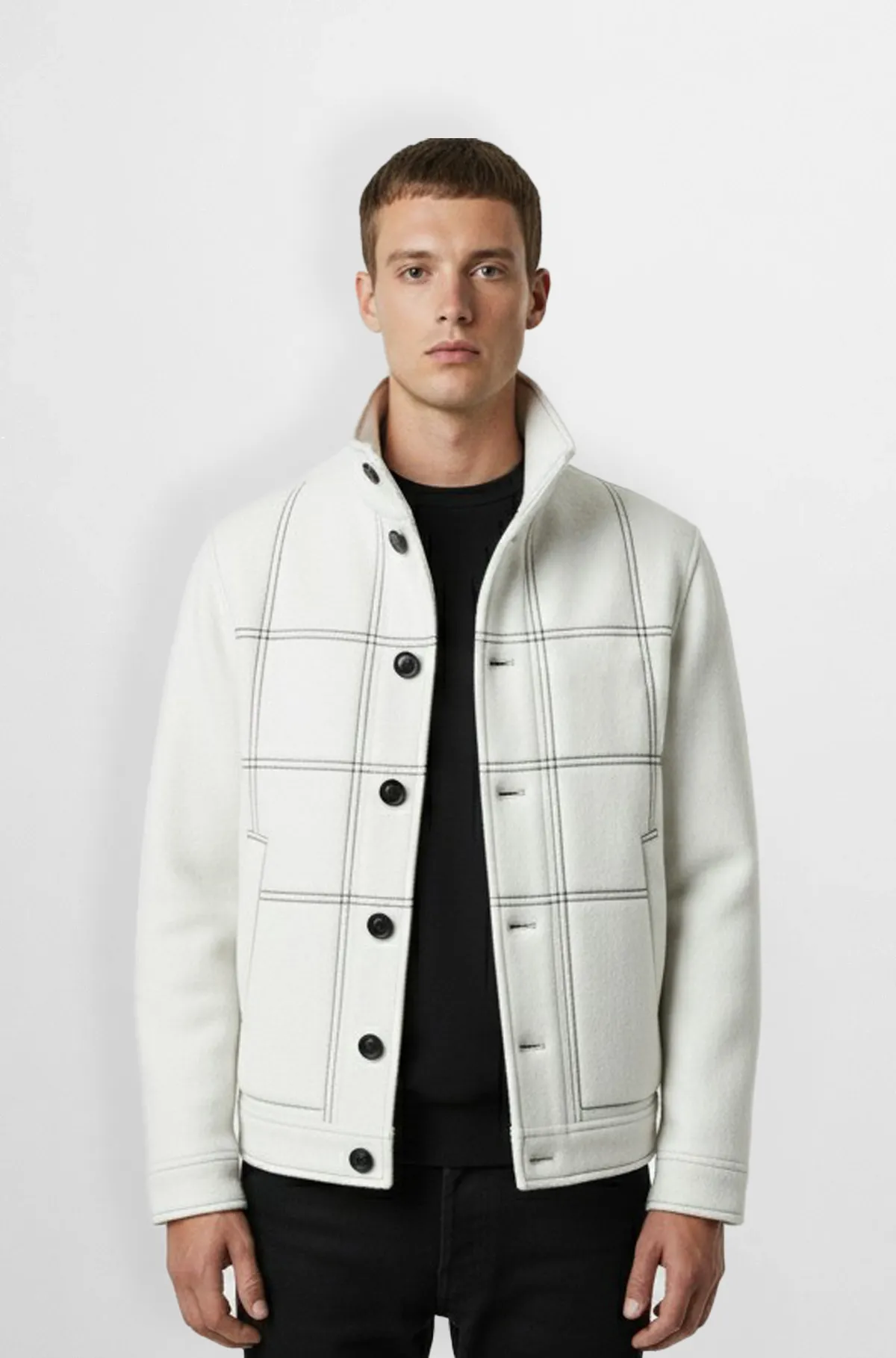 Checkered White Wool Bomber Jacket