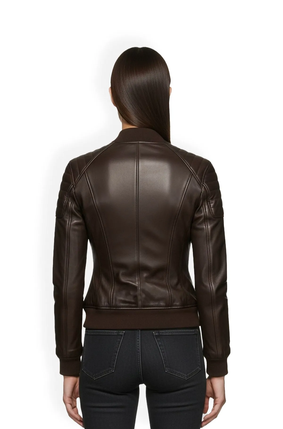 Chocolate Brown Leather Bomber Jacket