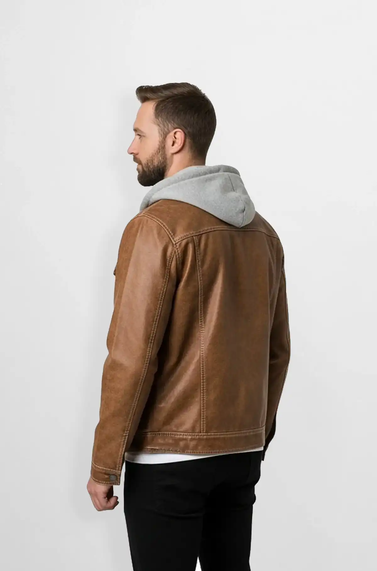 Cider Brown Leather Jacket with Hoodie