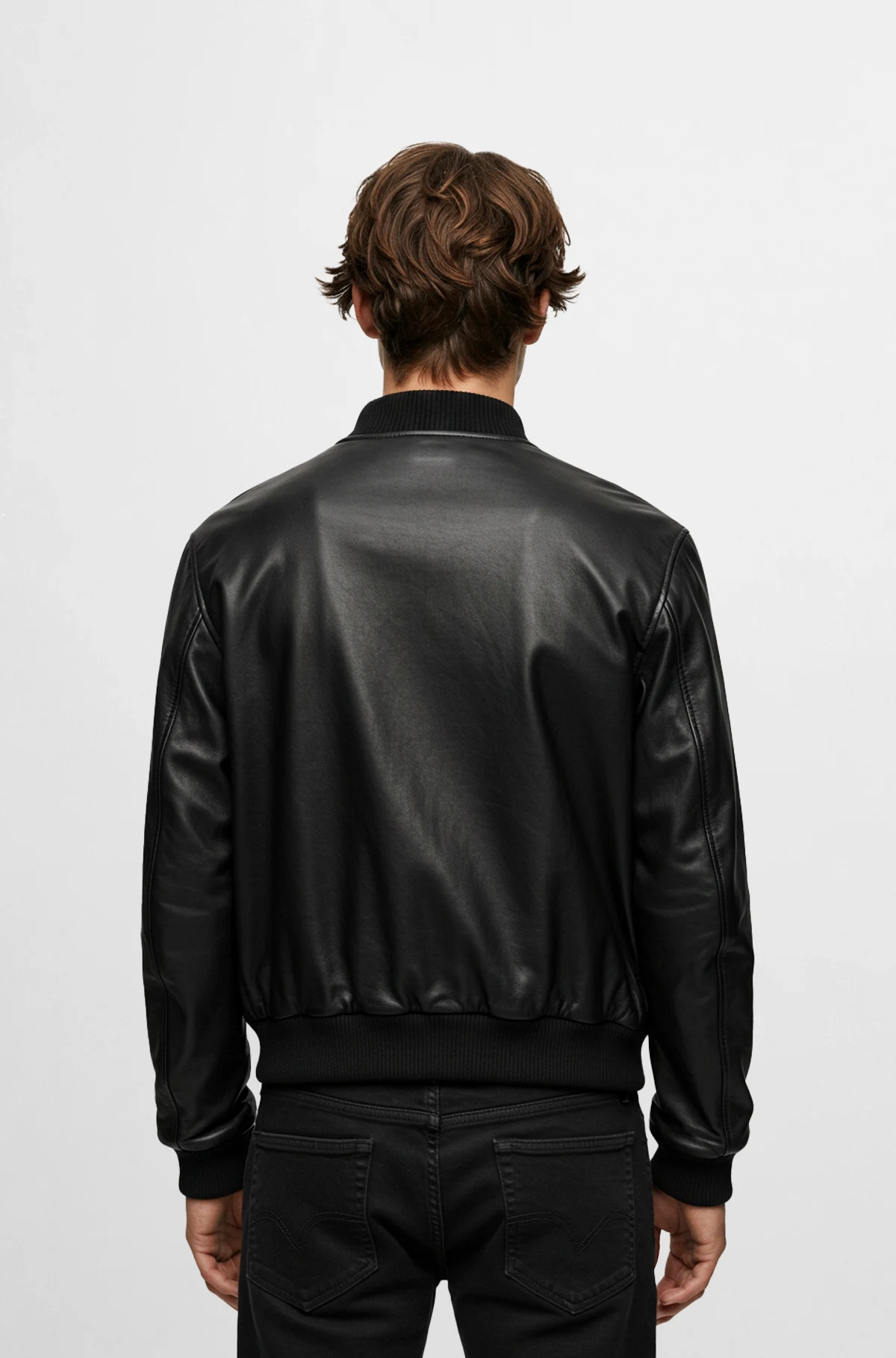 Classic Black Leather Bomber Jacket 