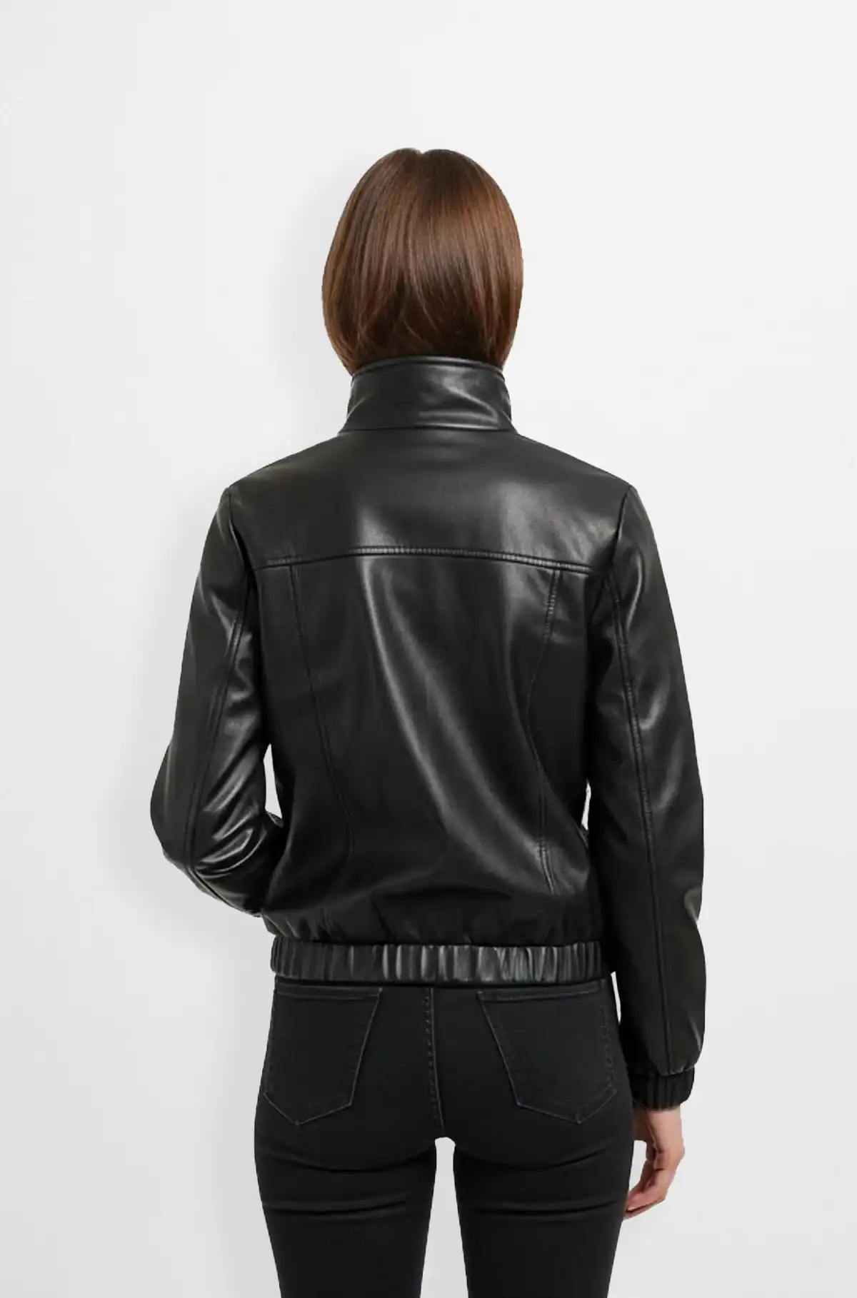 Classic Black Leather Bomber Jacket for women