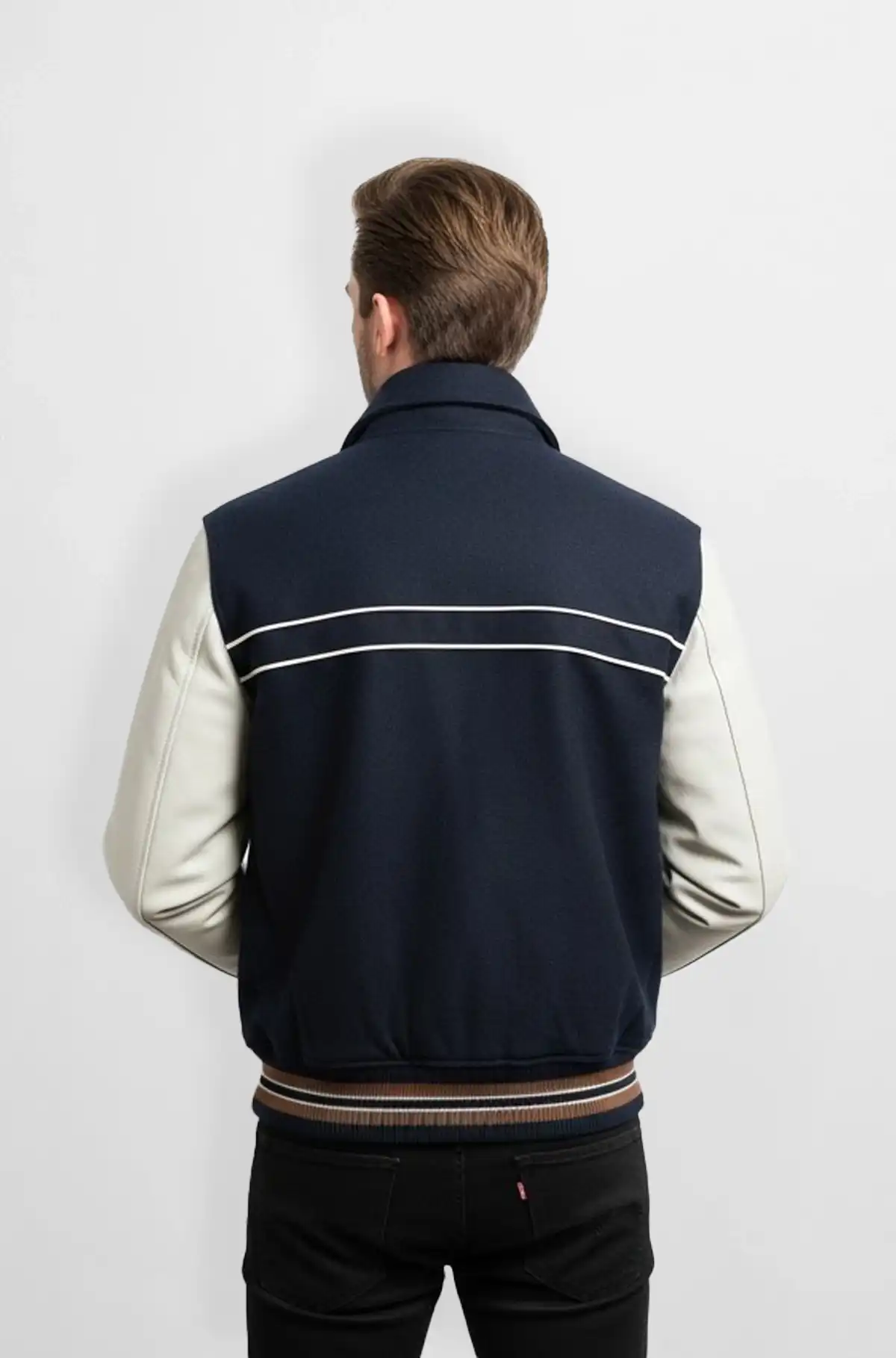 Classic Blue and White Bomber varsity jacket