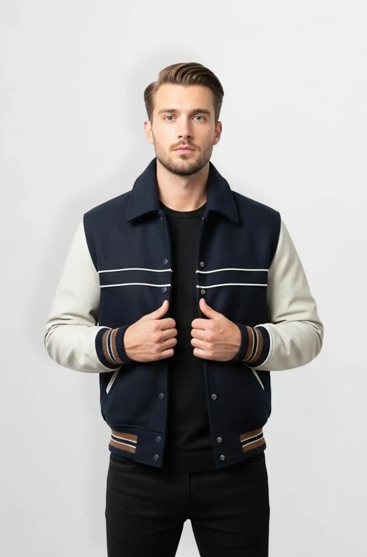 Classic Blue and White Bomber varsity jacket