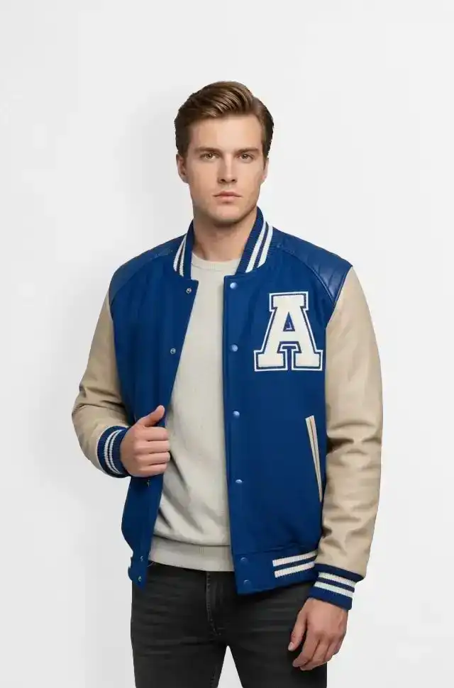 Classic Blue Varsity Leather Jacket