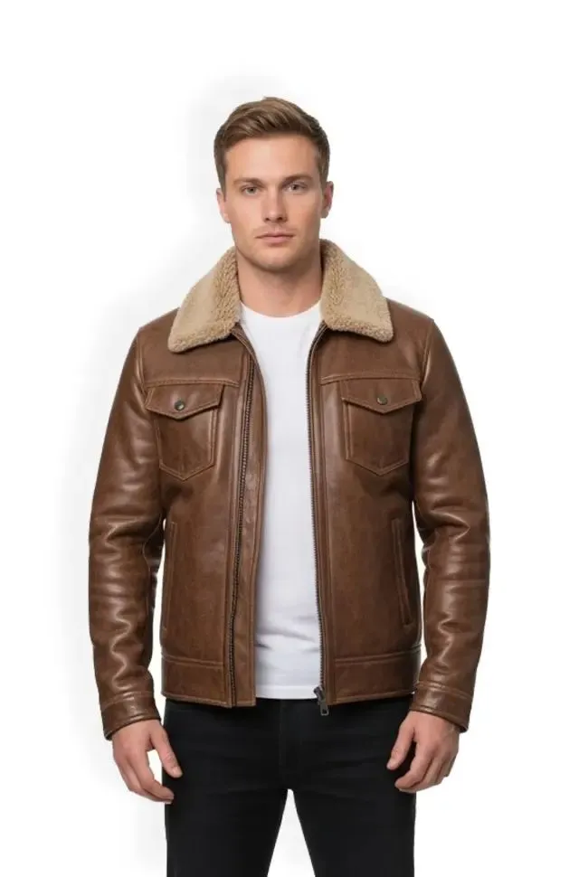 Classic Brown Leather Aviator Jacket