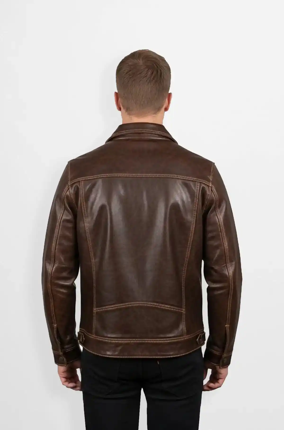 Classic Brown Leather Jacket with Shirt Collar