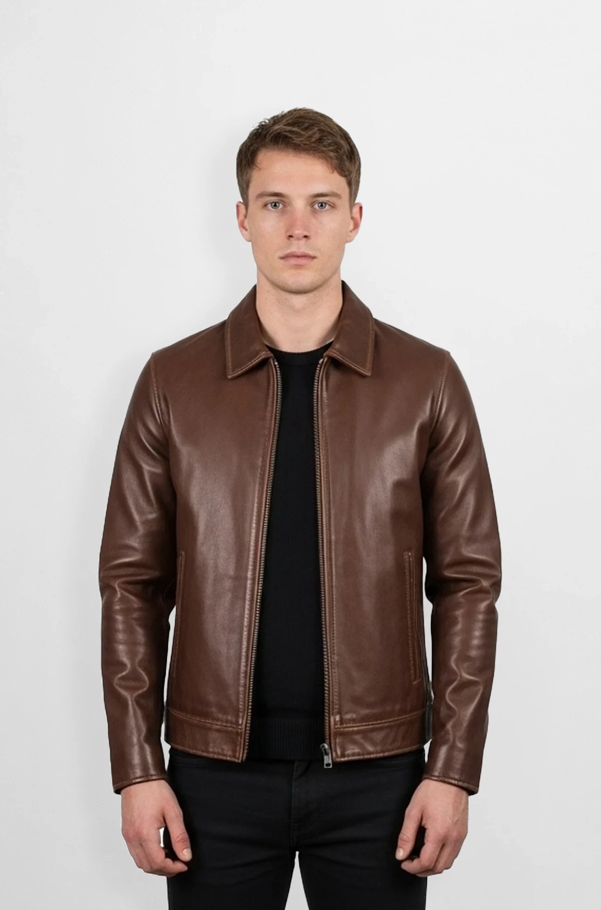 Classic Brown Leather Man Jacket