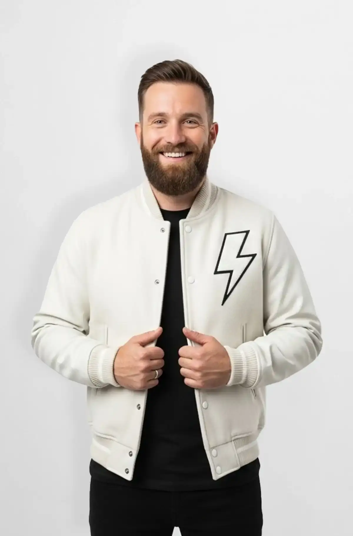 Classic Casual White Suede Bomber Jacket