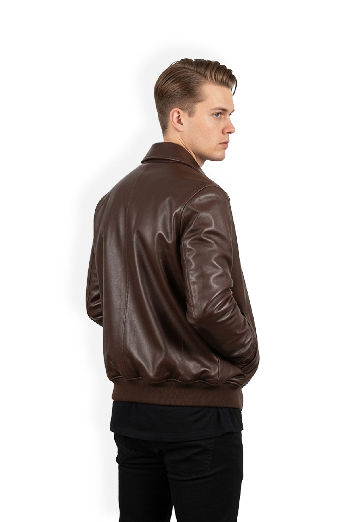 Classic Chocolate Brown Leather Bomber Jacket