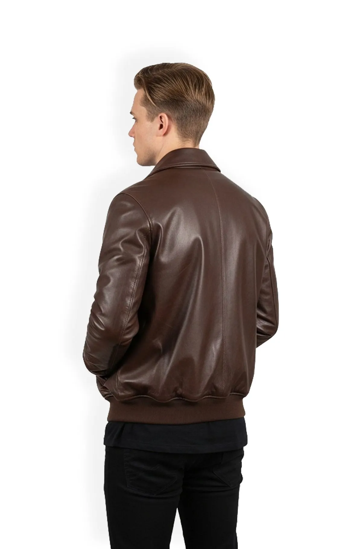 Classic Chocolate Brown Leather Bomber Jacket