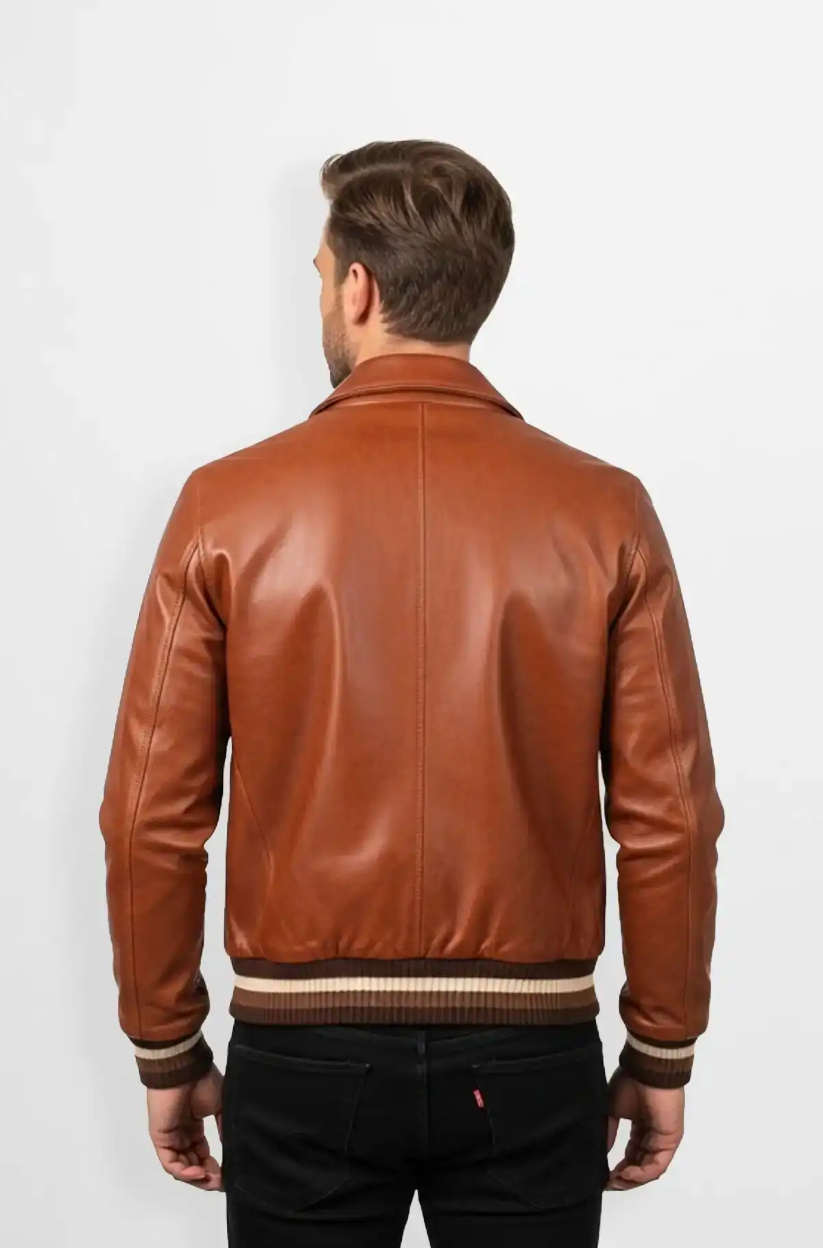 Classic Cognac Brown Bomber Leather Jacket