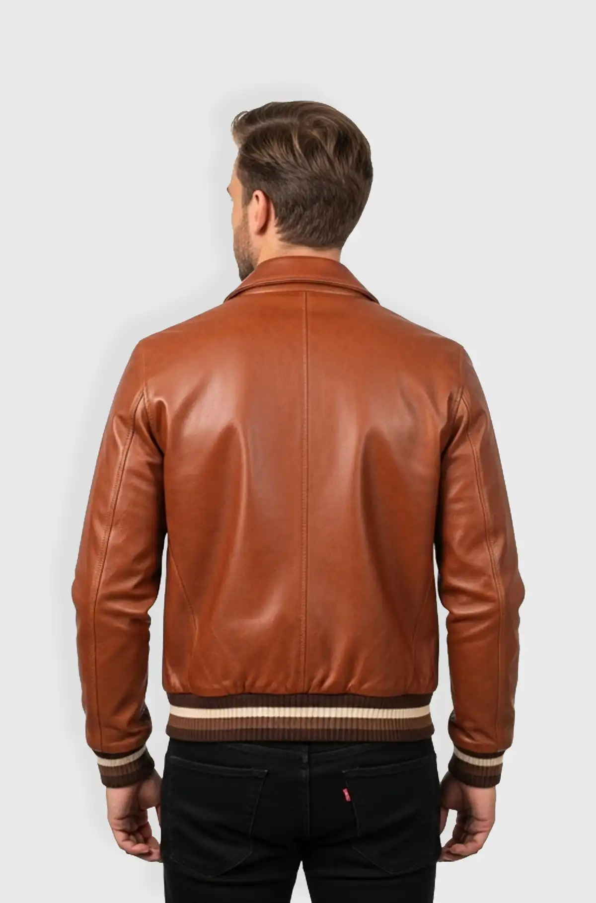 Classic Cognac Brown Bomber Leather Jacket