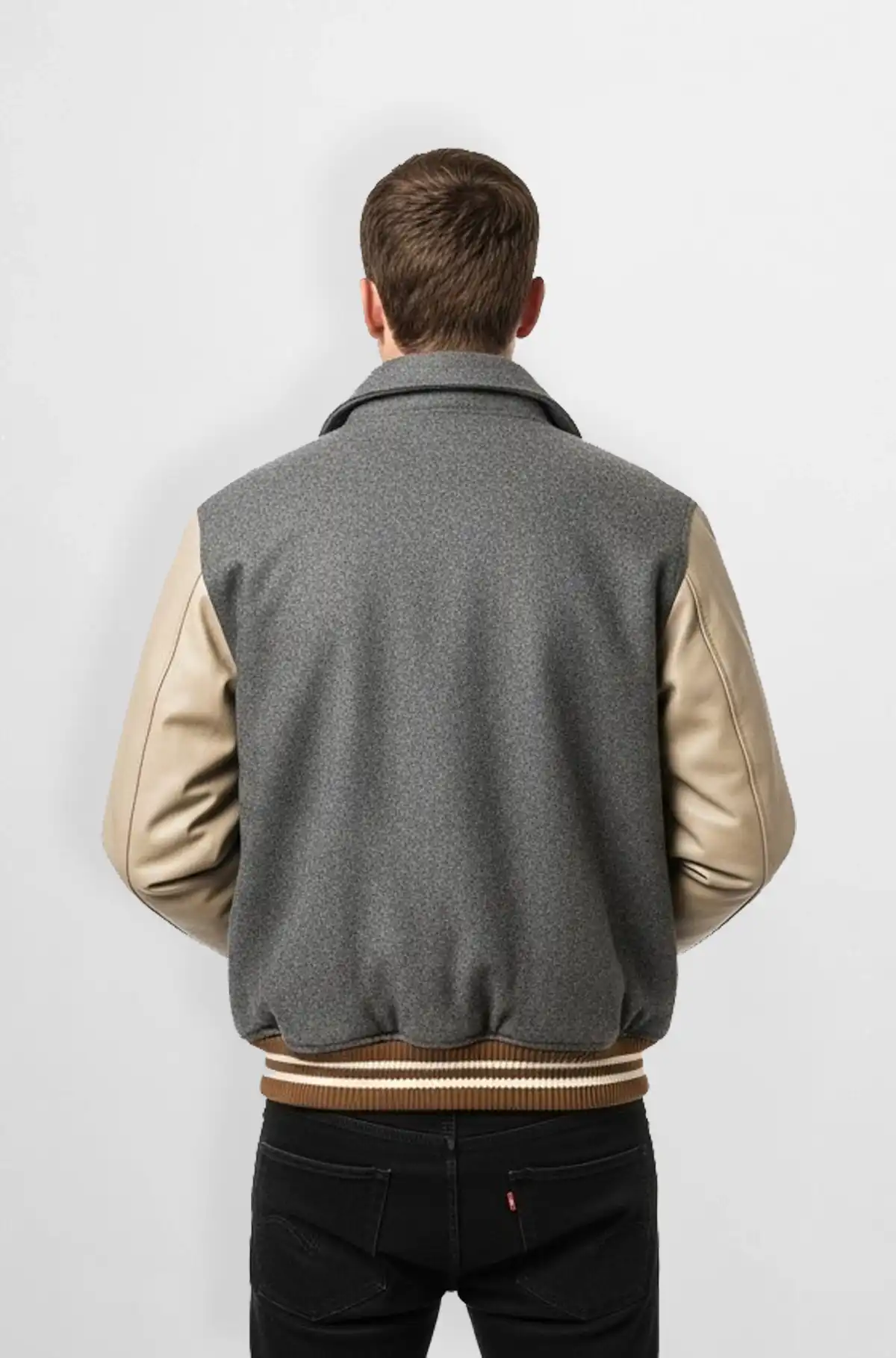 Classic Grey Wool Leather Varsity Jacket