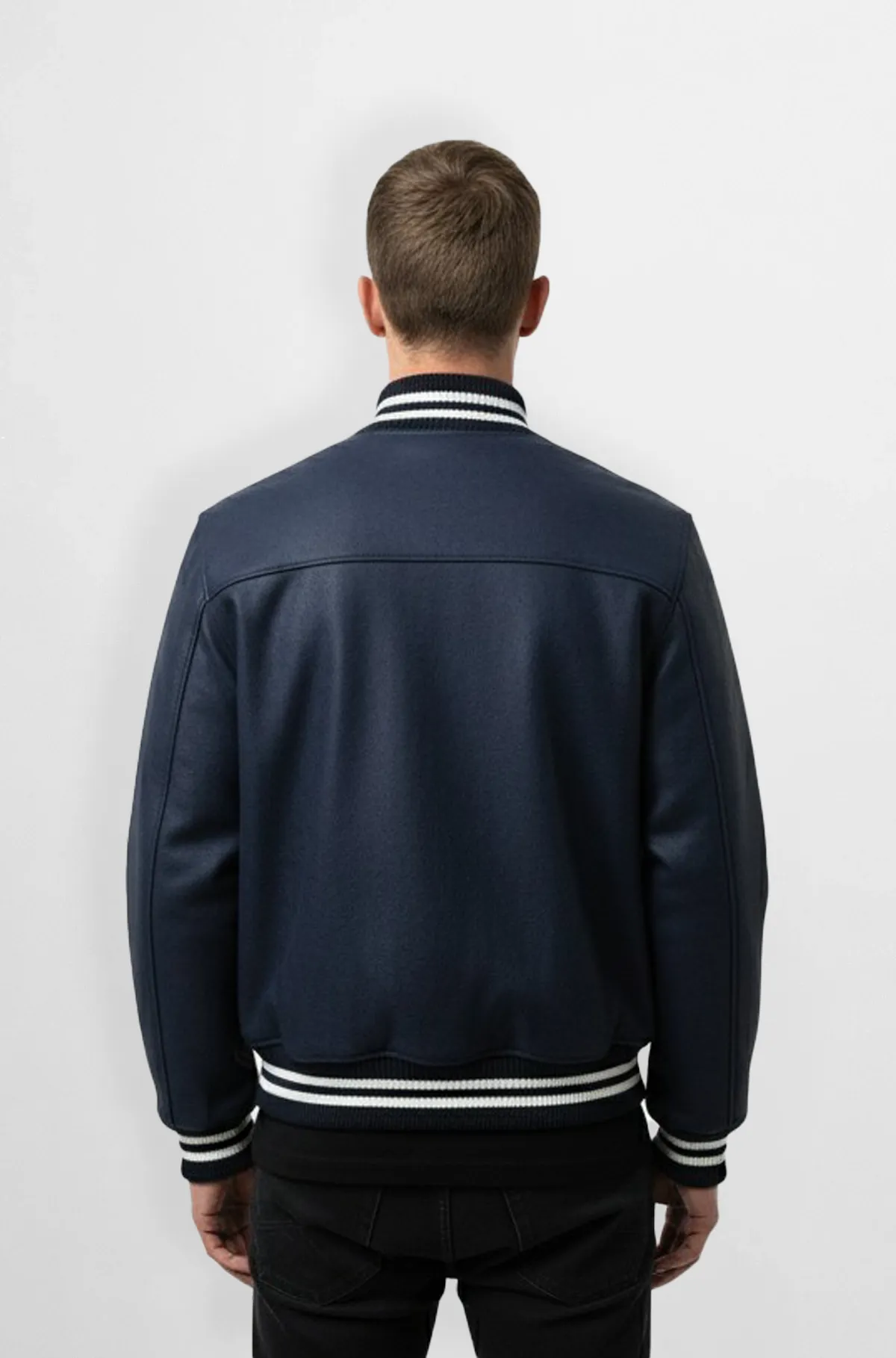 Classic Navy Blue Varsity Wool Jacket
