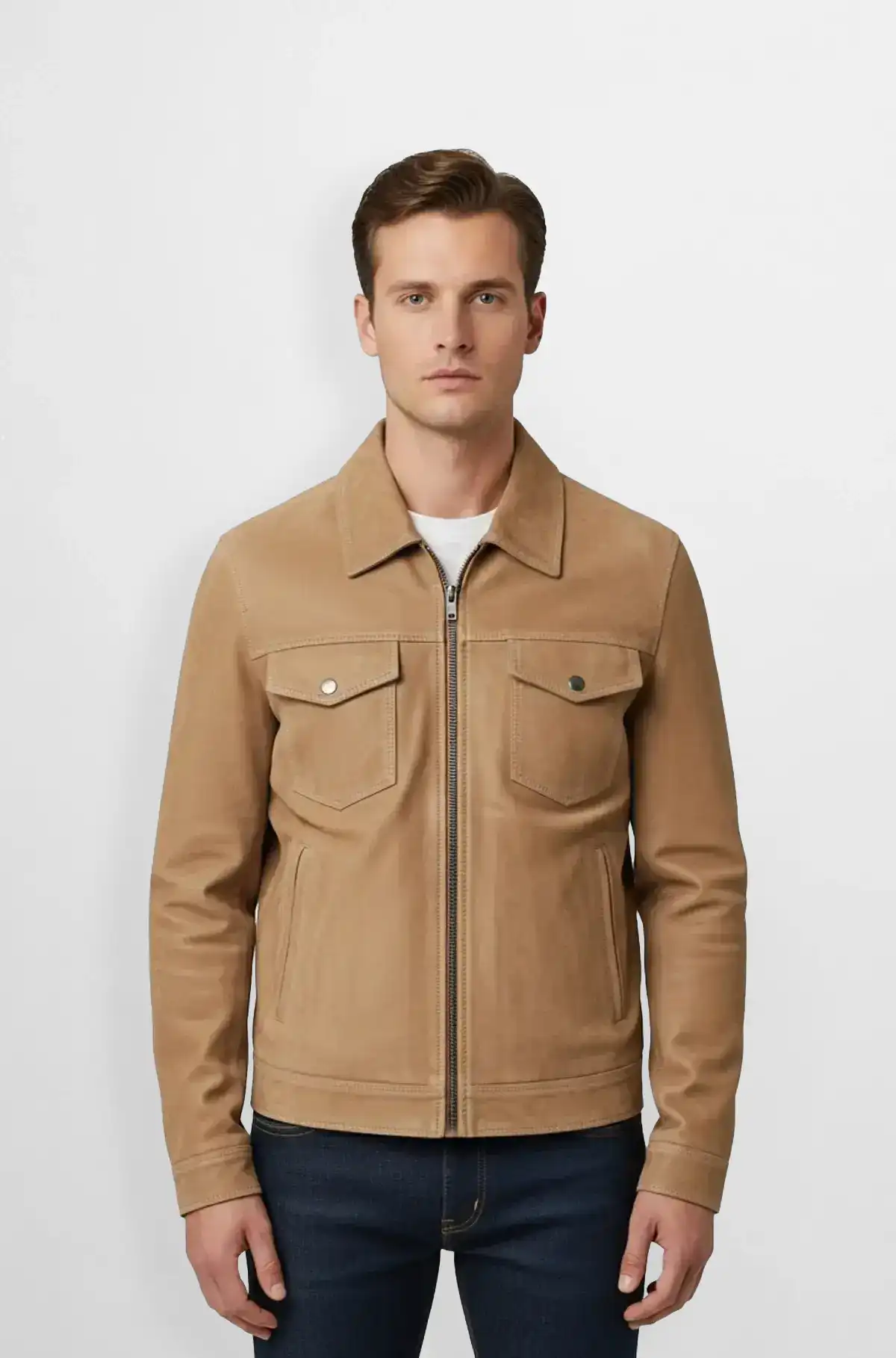 Classic Tan Suede Trucker Jacket