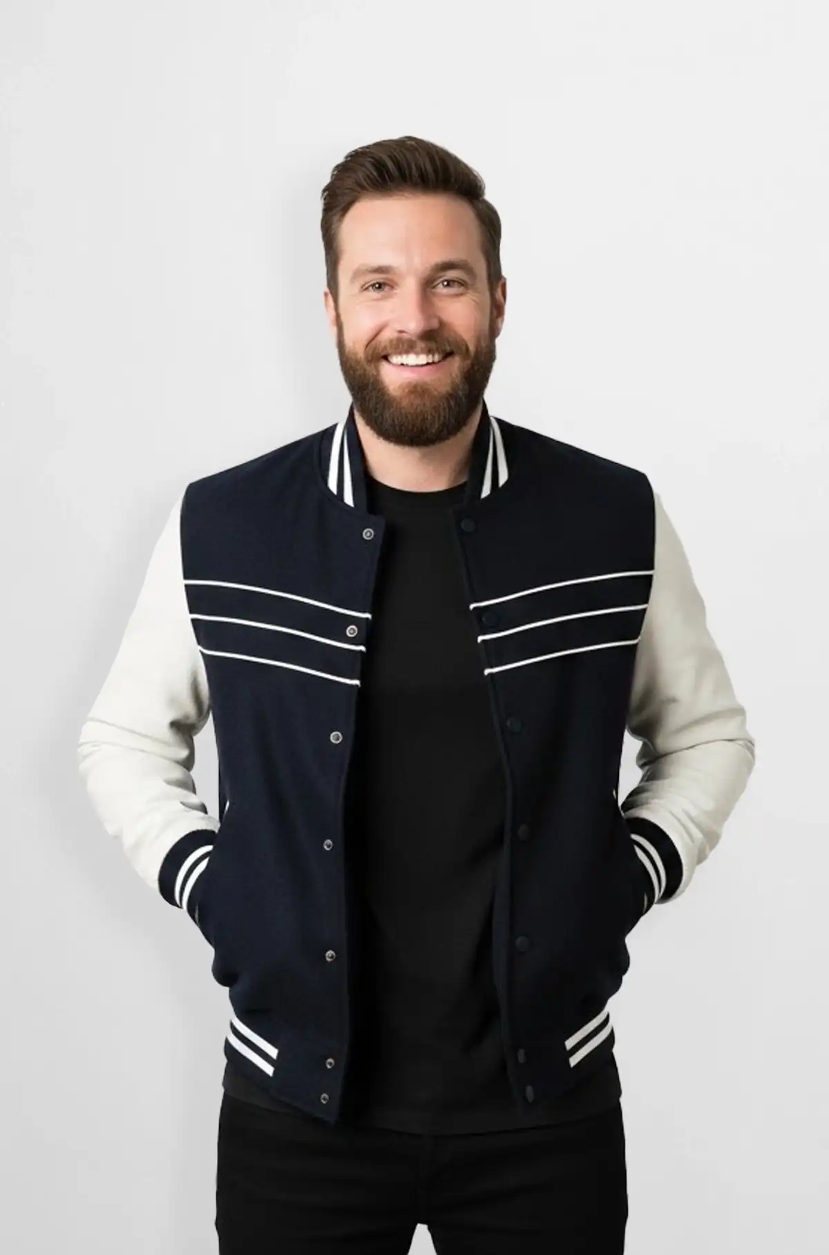 Classic Varsity Leather Bomber Jacket For Men