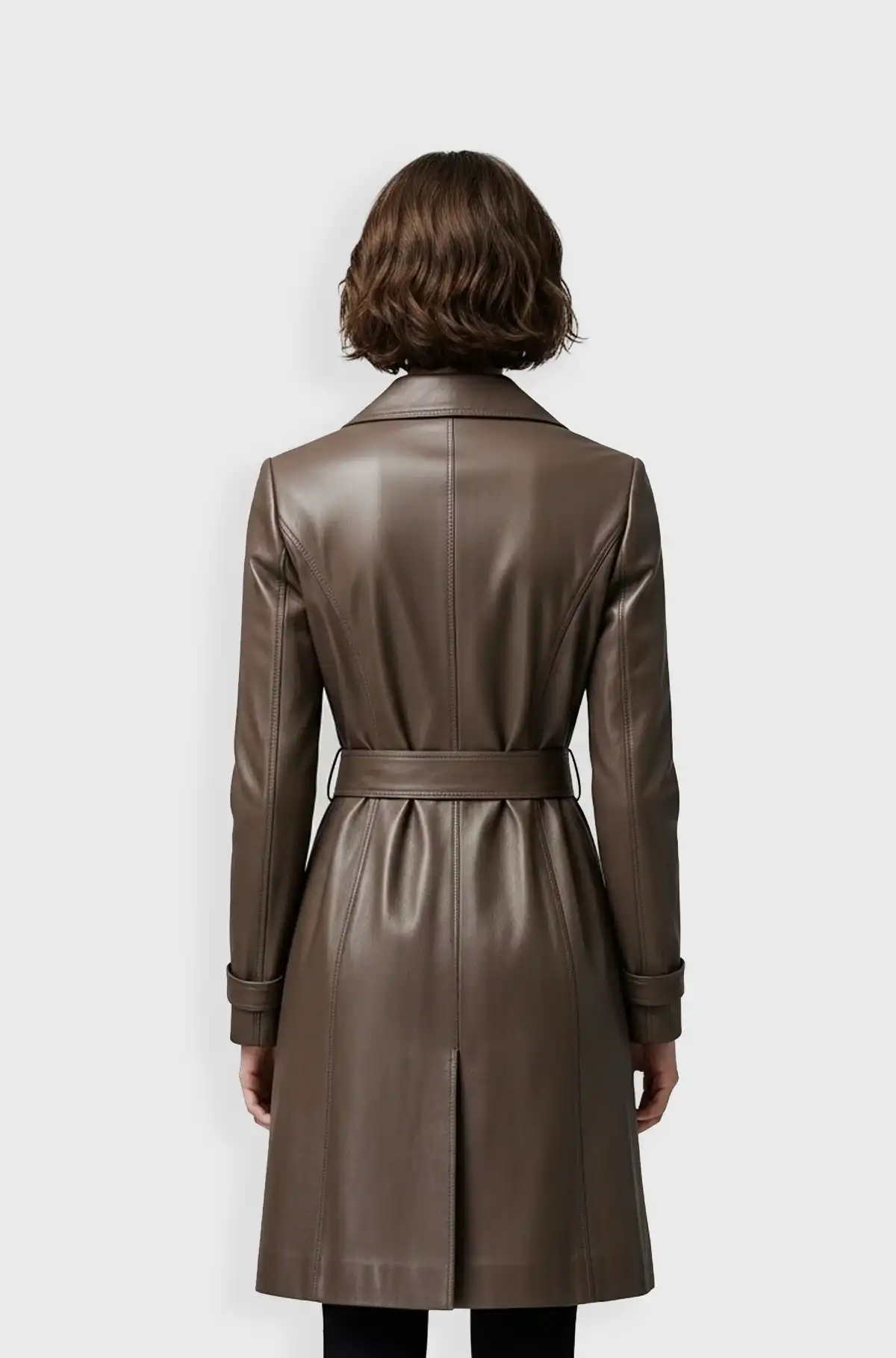Coffee Brown Leather Trench Coat
