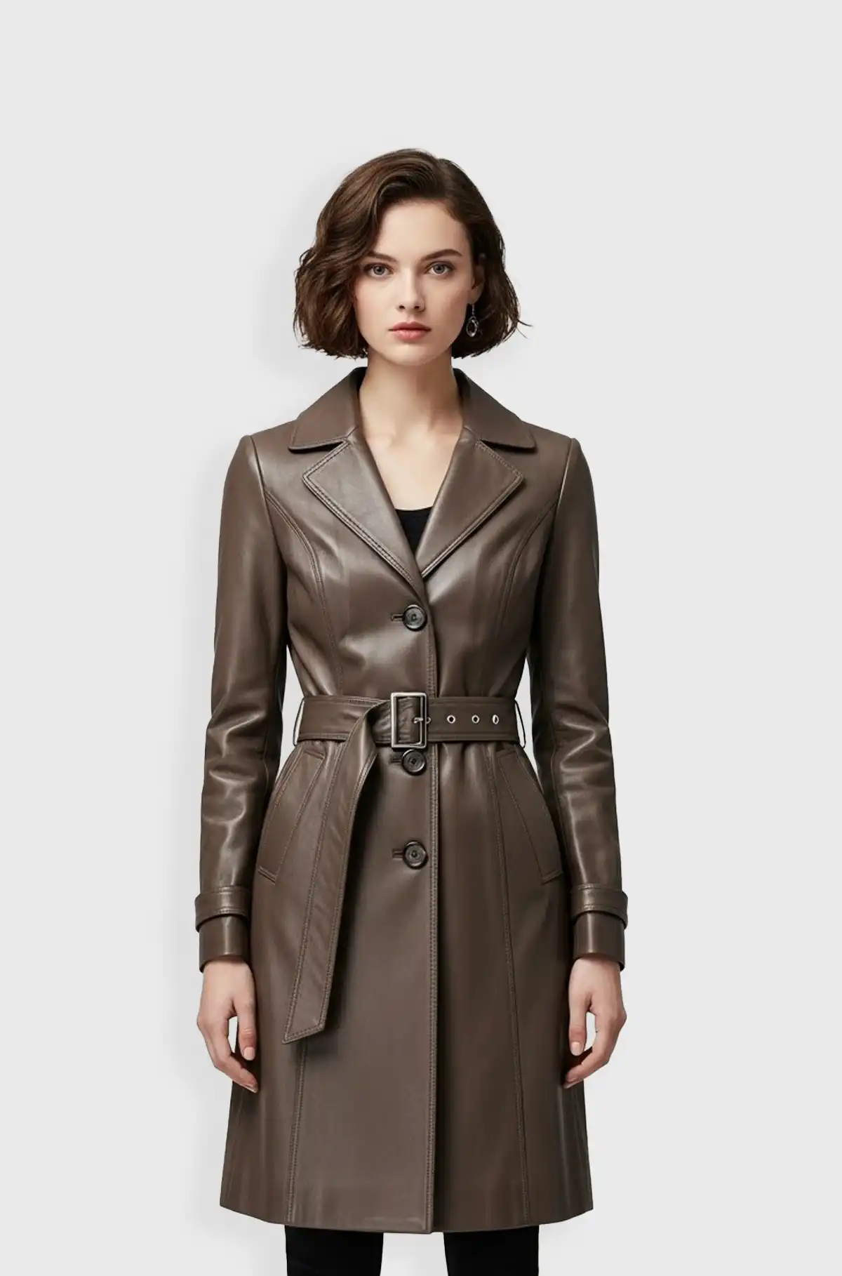 Coffee Brown Leather Trench Coat