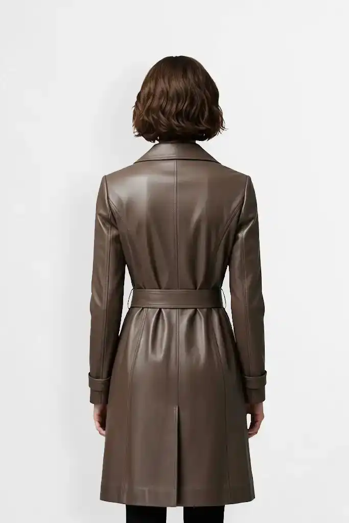Coffee Brown Leather Trench Coat