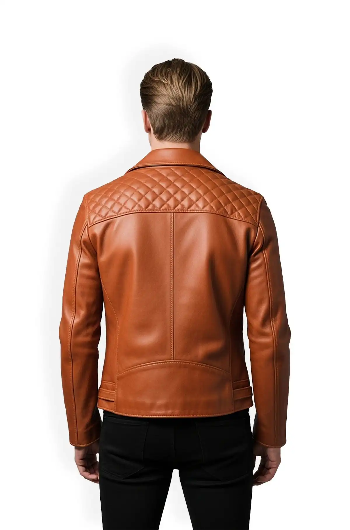 Brown Cognac Quilted Leather Biker Jacket