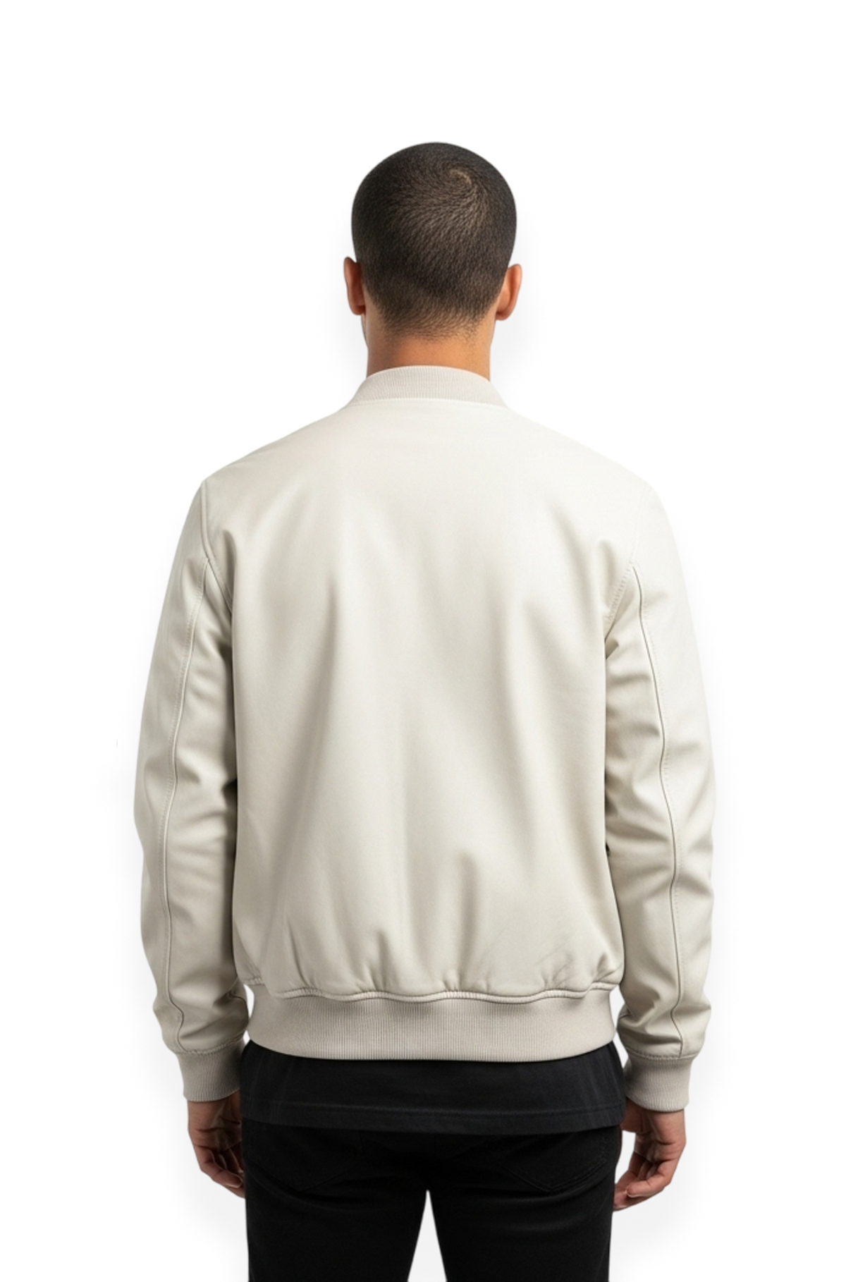Cream Bomber Leather Jacket for Men