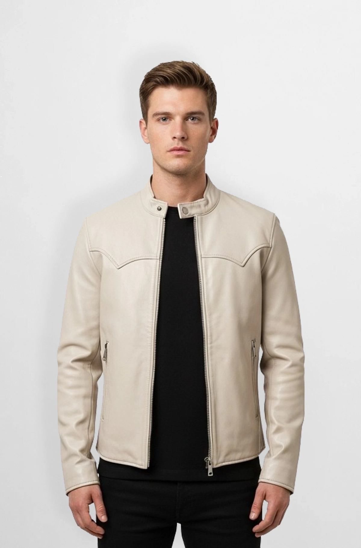 Cream Leather Western Jacket