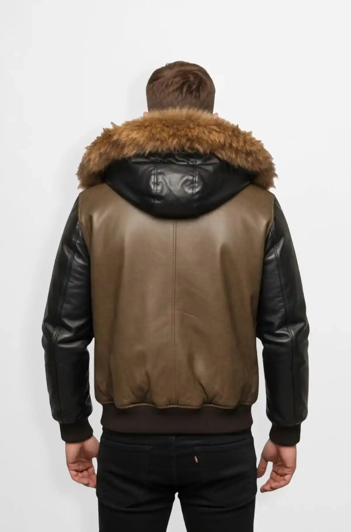 Creamy Brown  Bomber Fur Hood Leather Jacket
