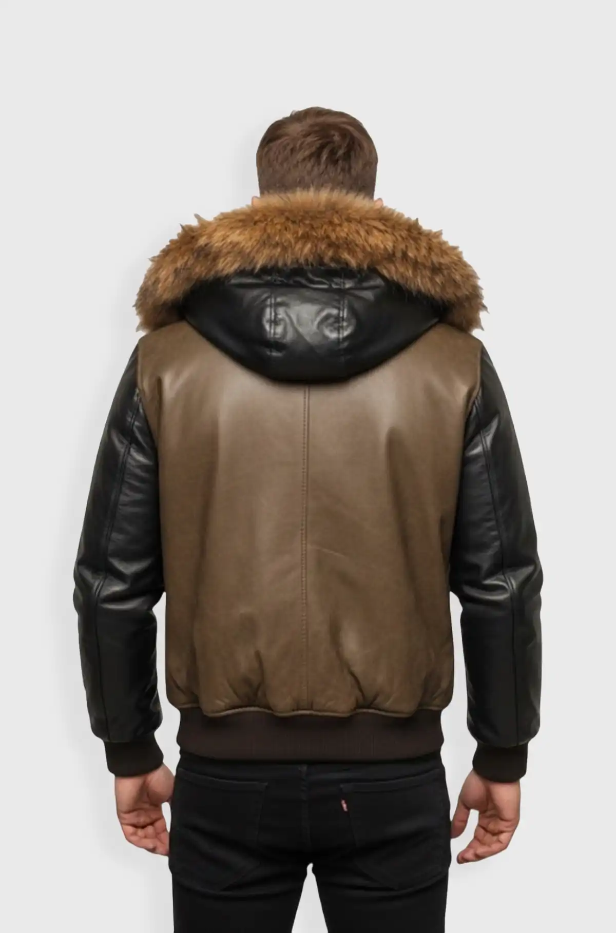 Creamy Brown  Bomber Fur Hood Leather Jacket