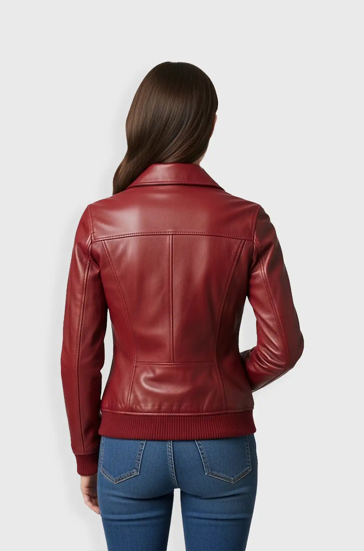 Crimson Charm Bomber Leather Jacket