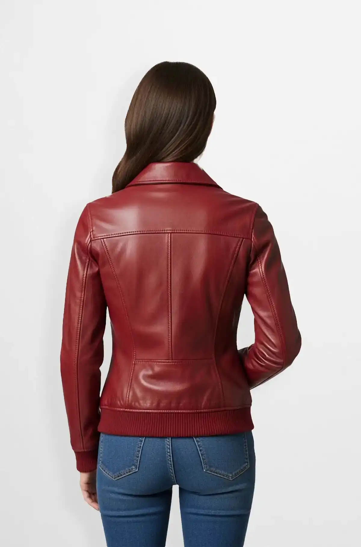 Crimson Charm Bomber Leather Jacket