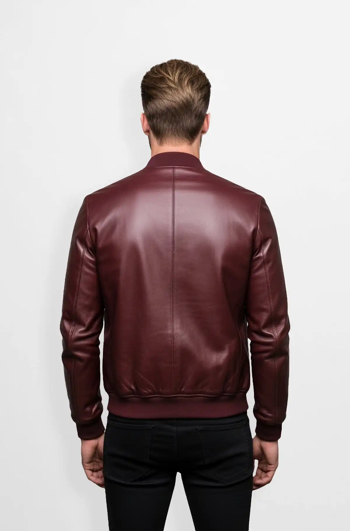 Crimson Crest Mens Maroon Leather Bomber Jacket
